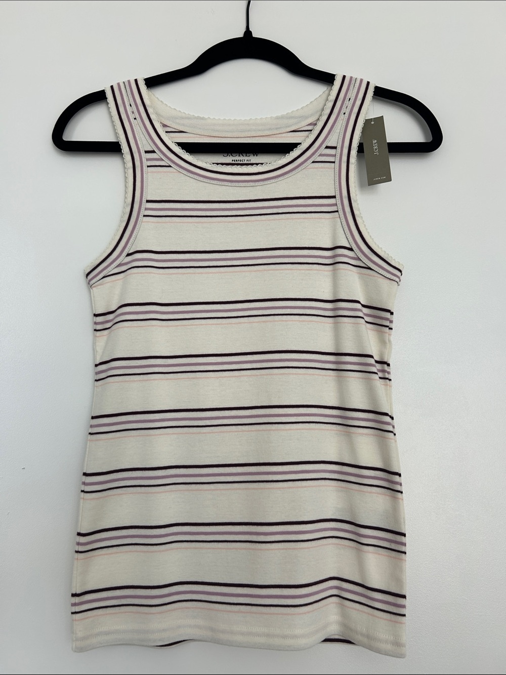 NWT J. Crew Cream & Purple Striped Tank Top